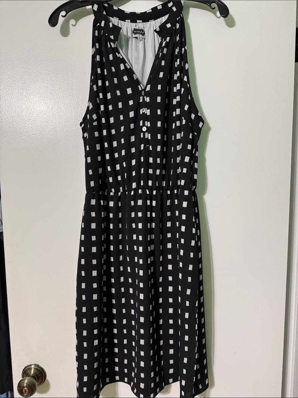 Mud Pie Black & White Square Print Sleeveless Midi Dress